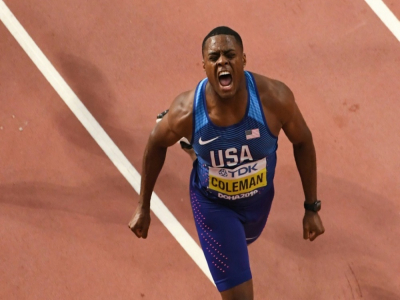 L'Américain Christian Coleman, champion du monde du 100 m, à Doha, le 28 septembre 2019 - Antonin THUILLIER [AFP/Archives]