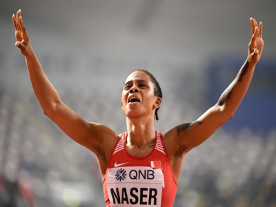 La Bahreïnie Salwa Eid Naser, championne du monde du 400 m, à Doha, le 3 octobre 2019 - Jewel SAMAD [AFP/Archives]