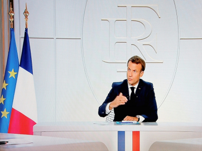 Le président Emmanuel Macron lors d'une interview télévisée depuis l'Elysée sur la situation de l'épidémie de coronavirus en France, le 14 octobre 2020 à Paris - Ludovic MARIN [AFP/Archives]