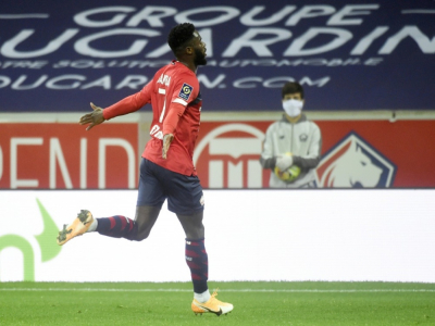 L'attaquant de Lille Jonathan Bamba fête son but contre Lyon, le 1er novembre 2020 au stade Pierre Mauroy - FRANCOIS LO PRESTI [POOL/AFP]