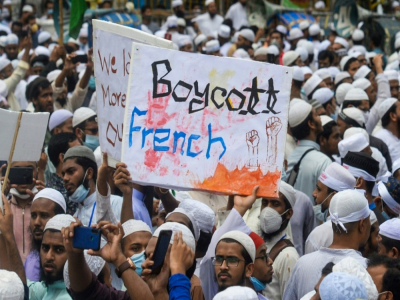 Manifestation contre la France à Dacca, le 2 novembre 2020 - Munir Uz zaman [AFP]