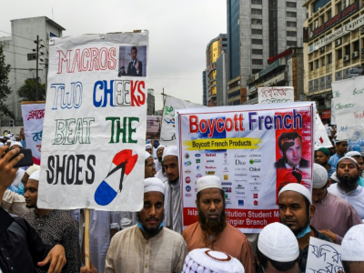 Manifestation contre la France et les produits français, le 2 novembre 2020 à Dacca - Munir Uz zaman [AFP]