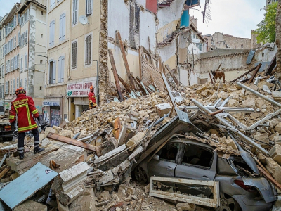 Vue des deux immeubles effondrés rue d'Aubagne à Marseille, le 5 novembre 2018 - Loic AEDO [Brigade des Sapeurs-Pompiers de Marseille/AFP/Archives]