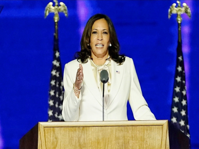 Kamala Harris fait un discours à Wilmington, au Delaware, le 7 novembre 2020 après la proclamation de la victoire de Joe Bide, dont elle sera la vide-présidente - Andrew Harnik [POOL/AFP]