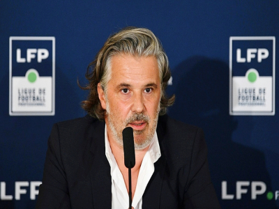 Vincent Labrune s'adressant à la presse tout juste après son élection à la tête de la LFP à Paris, le 10 septembre 2020 - FRANCK FIFE [AFP/Archives]