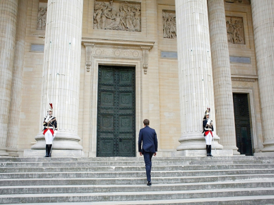 Emmanuel Macron au Panthéon en avril 2018 pour une cérémonie d'hommage aux esclaves des colonies - Thibault Camus [POOL/AFP/Archives]