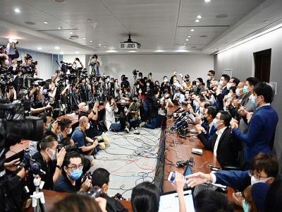 Conférence de presse le 11 novembre 2020 à Hong Kong des élus pro-démocratie pour annoncer leur prochaine démission - Anthony WALLACE [AFP]