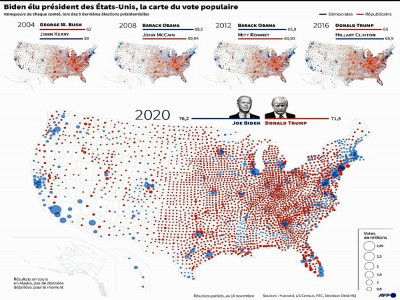 Biden élu président des États-Unis, la carte du vote populaire - Patricio ARANA [AFP]