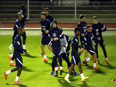 Les joueurs de l'équipe de  France lors d'une séance d'entraînement à Clairefontaine, près de Paris, le 10 novembre 2020 - Yoan VALAT [POOL/AFP/Archives]