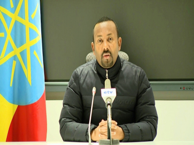 Le Premier ministre éthiopien Abiy Ahmed annonçant les opérations militaires au Tigré à la télévision publique le 4 novembre 2020 - - [Ethiopian Public Broadcaster (EBC)/AFP]