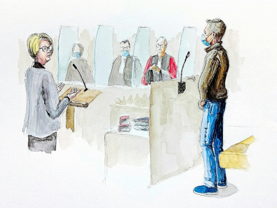 Isabelle Fouillot (g), la mère d'Alexia Daval, livre son témoignage lors du procès de Jonathann Daval (d), le 18 novembre 2020 à Vesoul - Zziigg [AFP]