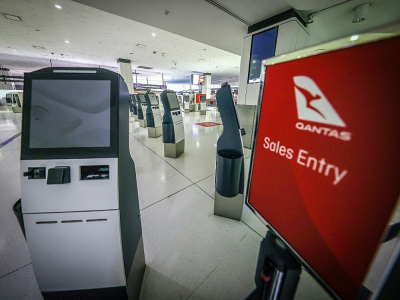 La zone d'enregistrement de la compagnie aérienne Qantas à l'aéroport international de Sydney le 29 septembre 2020 - David GRAY [AFP]