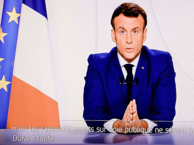 Le président Emmanuel Macron, lors de son allocution télévisée le 24 novembre 2020 à Paris - THOMAS COEX [AFP]