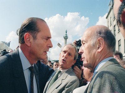 Jacques Chirac et Valéry Giscard d'Estaing, le 29 septembre 1991 lors d'un rassemblement d'agriculteurs - FREDERIC HUGON [AFP/Archives]