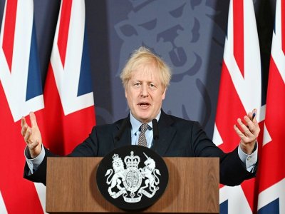 Le Premier ministre britannique Boris Johnson lors d'une conférence de presse, le 24 décembre 2020 à Londres - Paul GROVER [POOL/AFP]
