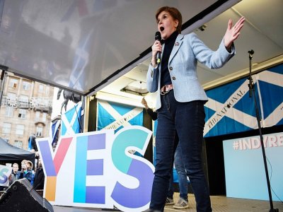 La Première ministre écossaise Nicola Sturgeon lors d'un rassemblement en faveur de l'indépendance de l'Ecosse, à Glasgow, le 2 novembre 2019 - Andy Buchanan [AFP/Archives]