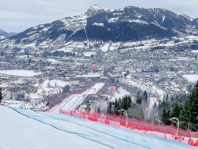 Vue de la ligne d'arrivée de la prestigieuse piste de Kitzbühel, avant les épreuves de Coupe du monde, le 25 janvier 2020 - Johann GRODER [APA/AFP/Archives]