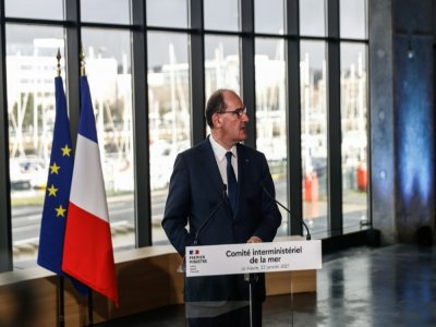 Jean Castex annonce la fusion dans un établissement unique des ports du Havre, Rouen et Paris le 22 janvier 2021 - Sameer Al-DOUMY [AFP]