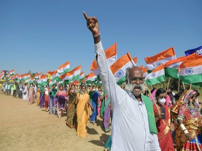 Des agriculteurs indiens manifestent le 26 janvier 2021 à New Delhi - Manjunath Kiran [AFP]