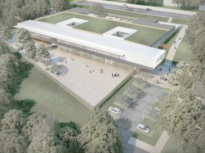 Version aérienne de la nouvelle école - Ville de Saint-Lô
