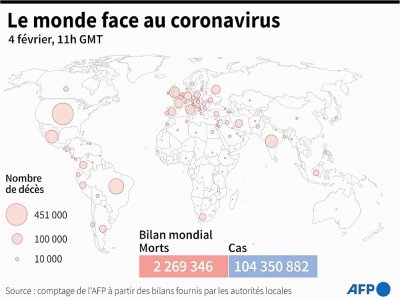 Nombre de morts liés au coronavirus officiellement annoncés par pays, au 4 février à 11H00 GMT - Simon MALFATTO [AFP]