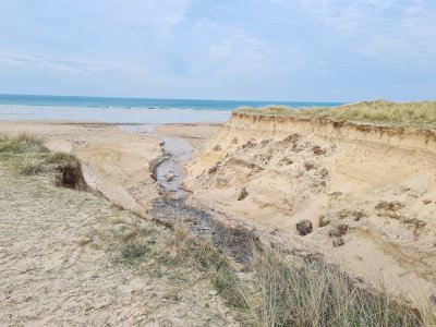 Depuis la tempête survenue entre Noël et le jour de l'An, une immense brèche s'est formée au niveau des dunes de Surtainville, au lieu-dit le Brisay, un site naturel protégé, appartenant au conservatoire du littoral.