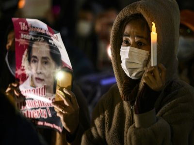Manifestation de protestation contre le coup d'Etat en Birmanie à Tokyo, le 12 février 2021 - CHARLY TRIBALLEAU [AFP]
