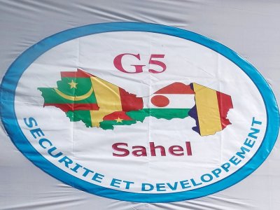 Le logo du G5 Sahel, qui regroupe le Burkina Faso, le Tchad, le Mali, la Mauritanie, et le Niger - MICHELE CATTANI [AFP/Archives]