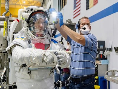 Photo fournie par la Nasa le 27 juillet 2020, mais datant du 19 juin 2020, de l'astronaute Thomas Pesquet lors d'un entrainement au centre spatial de Houston - Bill STAFFORD [NASA/AFP/Archives]