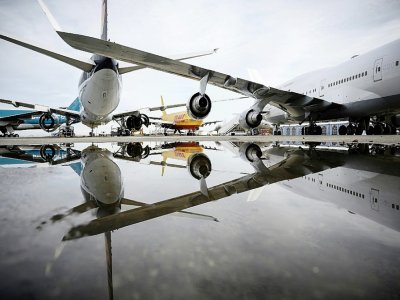 Des avions entreposés sur le terrain de l'entreprise Tarmac Aerosave à Azereix, dans le sud-ouest de la France, le 4 février 2021 - Lionel BONAVENTURE [AFP]