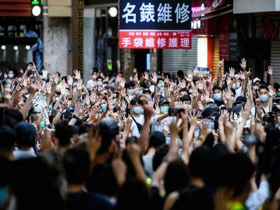 Manifestation contre la nouvelle loi sur la sécurité, le 1er juillet 2020 à Hong Kong - Anthony WALLACE [AFP/Archives]