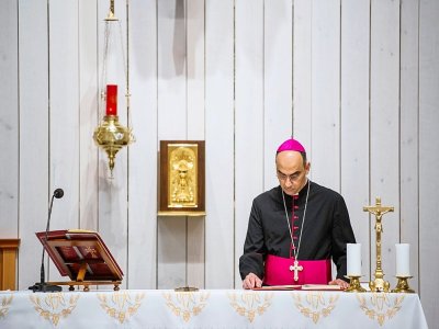 L'évêque Saad Sirop Hanna, à la tête de la plus grosse congrégation en Europe de l'Eglise chaldéenne, le 22 janvier 2021 à Sodertalje, en Suède - Jonathan NACKSTRAND [AFP]