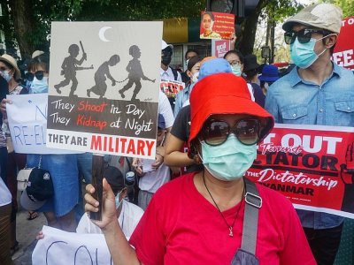 Manifestation contre le coup d'Etat militaire, le 23 février 2021 à Rangoun, en Birmanie - Sai Aung Main [AFP]