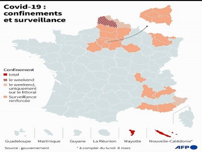 Covid-19 : départements sous surveillance et confinements - Alain BOMMENEL [AFP]
