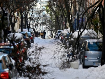 Des branches tombées au sol sous le poids de la neige àMadrid, le 11 janvier 2021 - GABRIEL BOUYS [AFP/Archives]