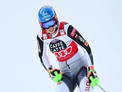 La Slovaque Petra Vlhova victorieuse du slalom de Lenzerheide, en Suisse, le 20 mars 2021 - Fabrice COFFRINI [AFP]