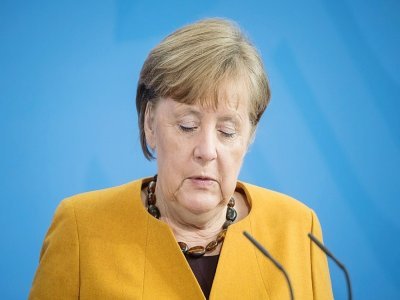 La chancelière allemande Angela Merkel lors d'une vidéo-conférence le 24 mars 2021 à Berlin - Stefanie LOOS [AFP]
