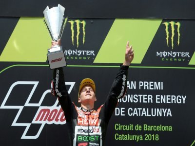 Le pilote français de l'écurie Speed Up, Fabio Quartararo, vainqueur de la course de Moto2 du Grand Prix de Catalogne, le 17 juin 2018 sur le circuit de Montmelo - Josep LAGO [AFP/Archives]