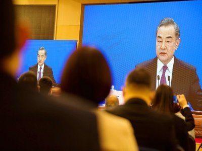 Le ministre chinois des Affaires étrangères Wang Yi lors d'une conférence de presse, le 7 mars 2021 à Pékin - Noel Celis [AFP/Archives]