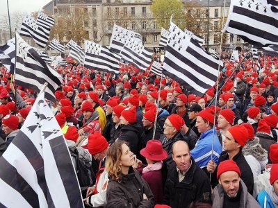 Manifestation des "bonnets rouges" pour l'emploi et contre l'écotaxe, le 2 novembre 2013 à Quimper - Fred Tanneau [AFP/Archives]