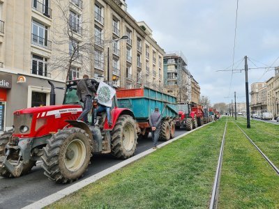 Environ vingt tracteurs ont convergé vers Le Havre depuis Saint-Romain, Saint-Martin-du-Manoir et Octeville.