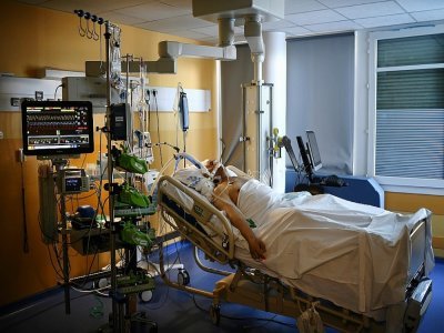 Un patient atteint du Covid dans un hôpital d'Antony le 2 avril 2021 - Christophe ARCHAMBAULT [AFP/Archives]