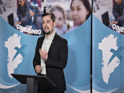 Mute Egede, chef du parti Inuit Ataqatigiit (IA), le 5 avril 2021 à Nuuk, au Groenland - Christian Klindt Soelbeck [Ritzau Scanpix/AFP]