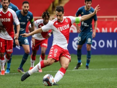 Wissam Ben Yedder l'attaquant de Monaco, en action au stade Louis II de Monaco, le 3 avril 2021. - Valery HACHE [AFP]