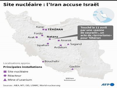 Localisation des sites nucléaires, réacteurs et mines d'uranium en Iran, dont l'usine d'enrichissement d'uranium de Natanz - [AFP]