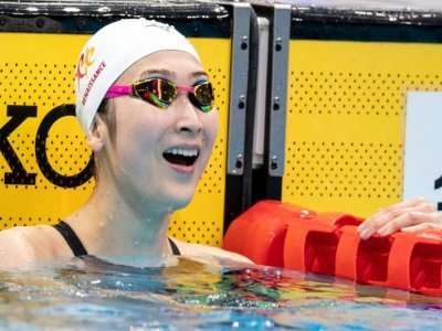 La Japonaise Rikako Ikee, atteinte de leucémie, s'est qalifiée pour les JO de Tokyo via les Championnats de natation, le 4 avril 2021 au centre aquatique olympique - Charly TRIBALLEAU [AFP/Archives]