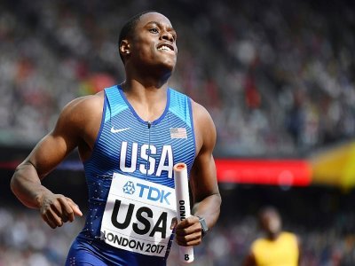 Chris Coleman assure la victoire du relais américain sur 4x100 m des Mondiaux de Londres, le 12 août 2017 - Jewel SAMAD [AFP/Archives]