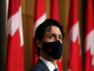 Le Premier ministre canadien Justin Trudeau lors d'une conférence de presse à Ottawa le 16 avril 2021 - Dave Chan [AFP]