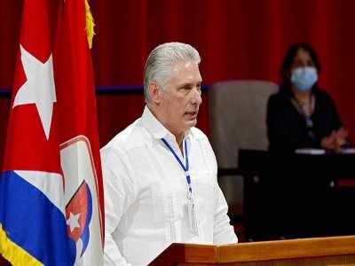 Photo de l'Agence cubaine de presse (ACN) du président cubain Miguel Diaz-Canel, à La Havane le 18 avril 2021 - Ariel LEY [ACN/AFP]