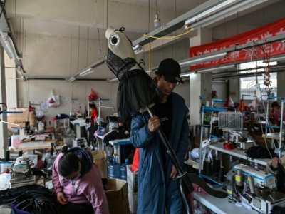 Lei Congrui dans son usine de confection de lingerie, le 25 mars 2021 à Guanyun, dans l'est de la Chine - Hector RETAMAL [AFP]